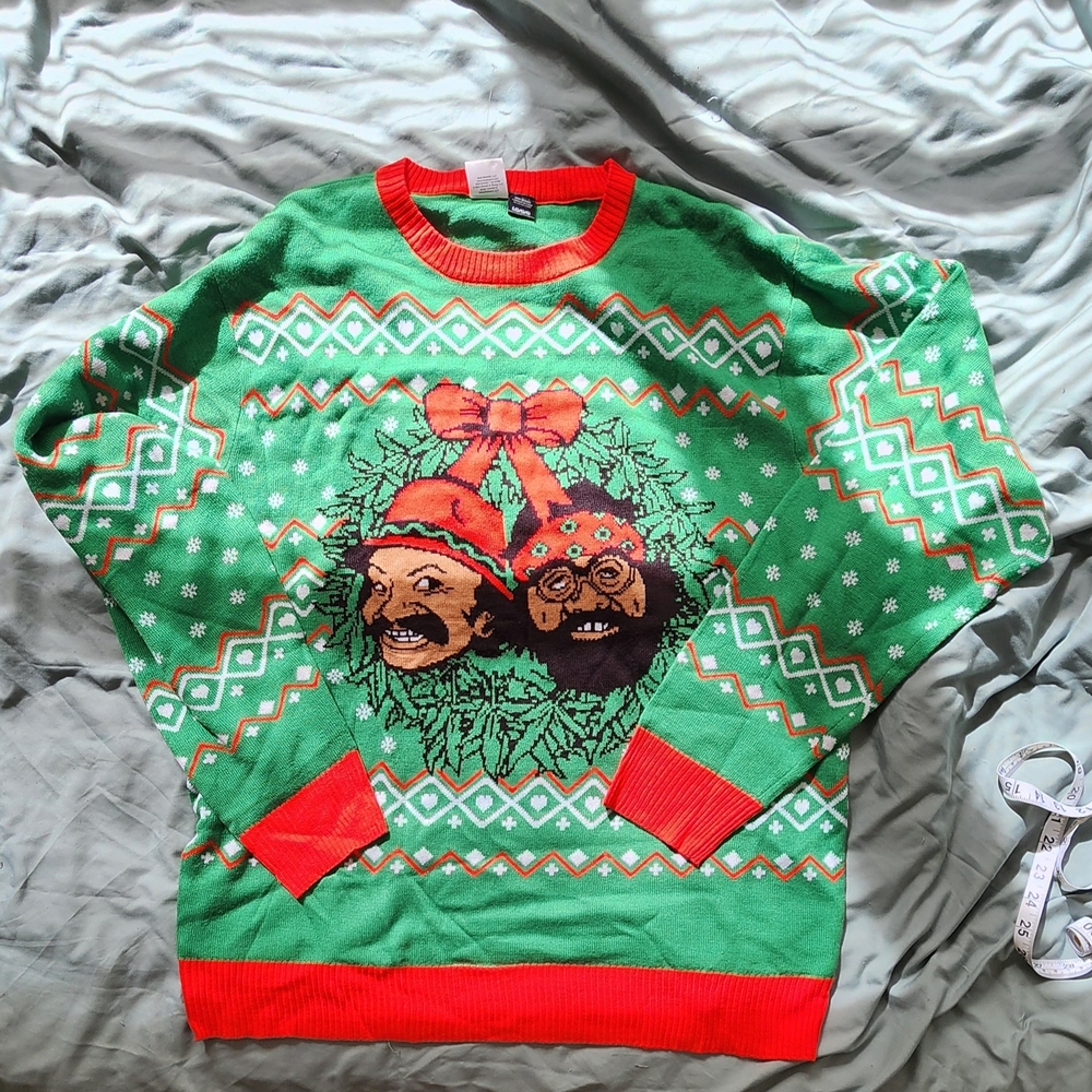 Cheeck & Chong Festive Green and Red Crewneck Sweater